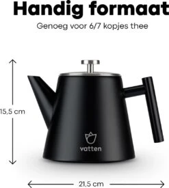 Vatten® - Premium RVS Theepot - Incl. RVS Theefilter - 1L - Zwart - Dubbelwandig -Woonkeuken Winkel 1077x1200