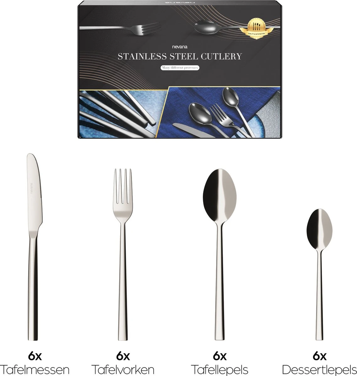 Nevana Bestekset - 24 Delig - 18/10 Edelstaal - Bestek - Lepels, Messen, Vorken 7 Nevana Bestekset - 24 Delig - 18/10 Edelstaal - Bestek - Lepels, Messen, Vorken - Afbeelding 5