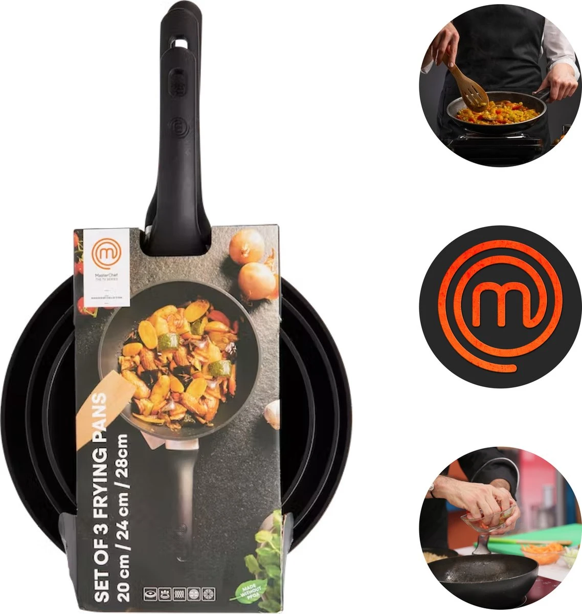 Masterchef Koekenpannen | Koekenpannenset 3 Stuks | Ø 20, 24 En 28 Cm | Geschikt Voor Verschillende Warmtebronnen | Inductie, Elektrisch, Gas En Keramisch Pannenset | Braadpannen | Vrij Van PFOA 3 Masterchef Koekenpannen | Koekenpannenset 3 Stuks | Ø 20, 24 En 28 Cm | Geschikt Voor Verschillende Warmtebronnen | Inductie, Elektrisch, Gas En Keramisch Pannenset | Braadpannen | Vrij Van PFOA