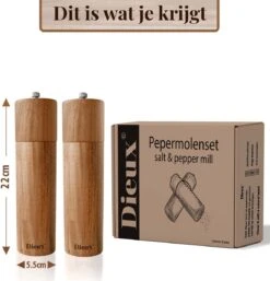 Dieux® - Peper En Zoutmolen Set - Cilinder Vorm - 22CM - Zout Peper Kruiden - 2 Stuks - Acacia Hout - Instelbare Maalgraad - Duurzaam - Luxe Kwaliteit - Hervulbaar - Pepermolen - Zoutmolen - BBQ Accesoires - Pasen -Woonkeuken Winkel 1152x1200 1