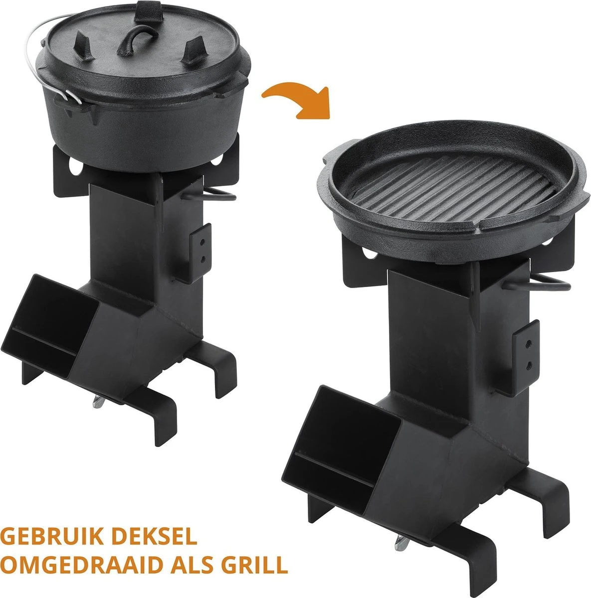 Dutch Mountains Gietijzeren Pannenset 7-delig - Dutch Oven – Braadpan - Grillpan - Hapjespan - Kookset In Houten Transportkist - Deksellifter - Brander 11 Dutch Mountains Gietijzeren Pannenset 7-delig - Dutch Oven – Braadpan - Grillpan - Hapjespan - Kookset In Houten Transportkist - Deksellifter - Brander - Afbeelding 9