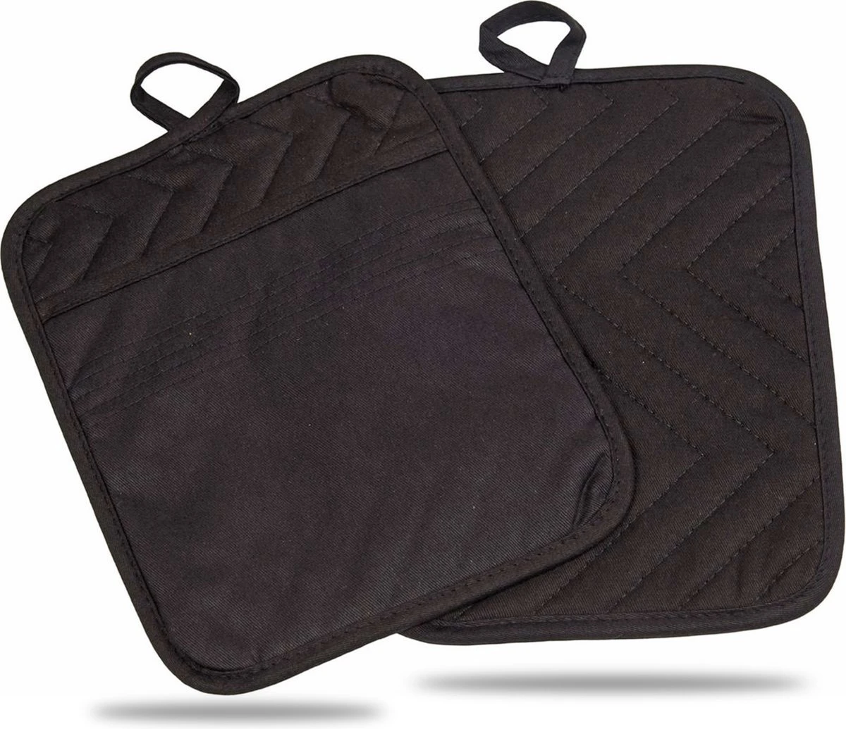 Roegaarden Pannenlappen - Pannenlap - 2 Stuks - Met Insteekvakken - Zwart 3 Roegaarden Pannenlappen - Pannenlap - 2 Stuks - Met Insteekvakken - Zwart