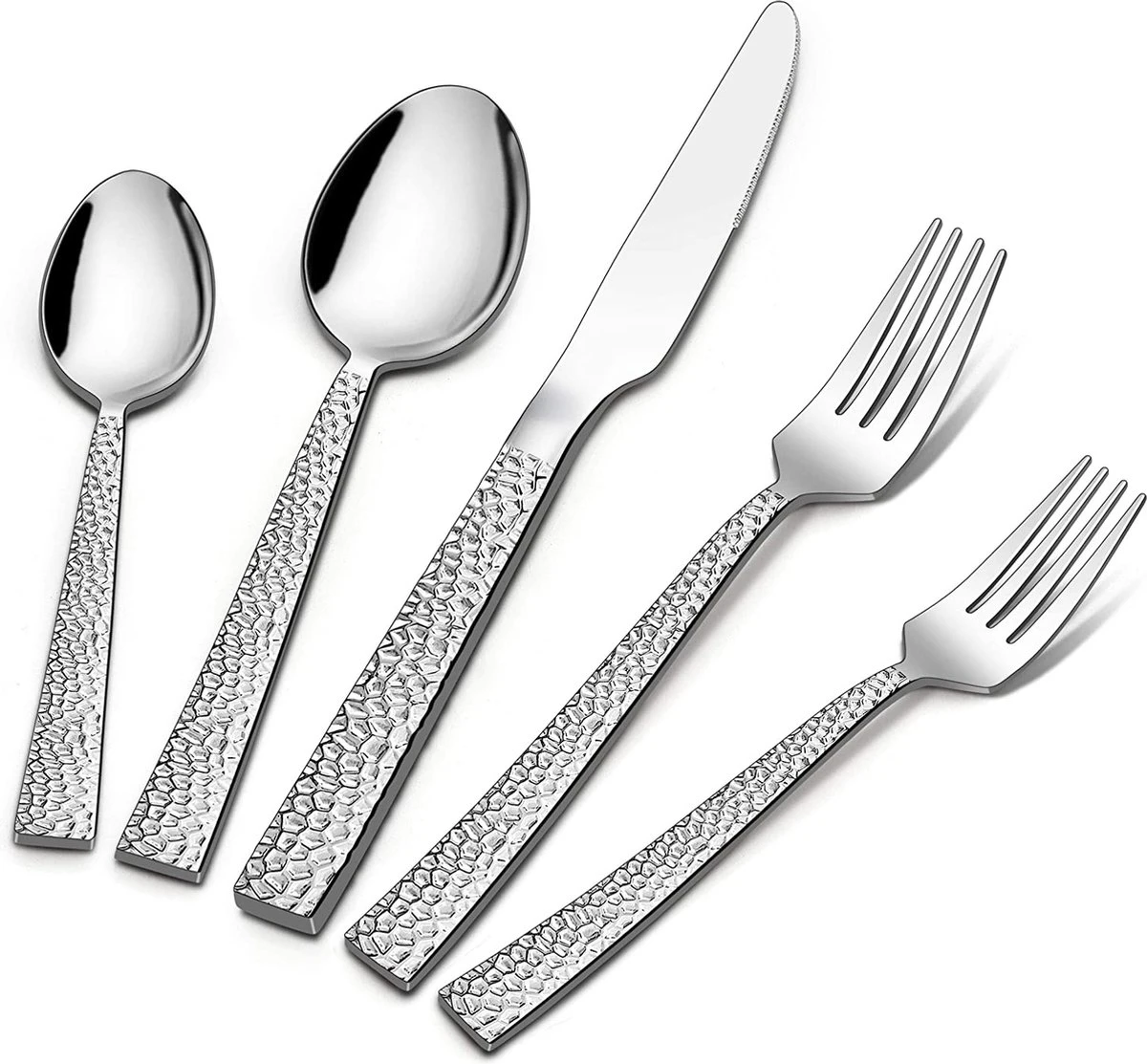 Deleca 6 Persoons Bestekset Deluxe (30-delig) - Vorken, Lepels En Messen - Vaatwasserbestendig - Gehamerd - Zilver / RVS 3 Deleca 6 Persoons Bestekset Deluxe (30-delig) - Vorken, Lepels En Messen - Vaatwasserbestendig - Gehamerd - Zilver / RVS