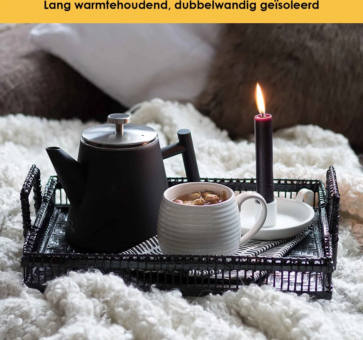 Silberthal - Theepot Met Filter - 1 L - RVS Dubbelwandig - Zwart - Cadeau 6 Silberthal - Theepot Met Filter - 1 L - RVS Dubbelwandig - Zwart - Cadeau - Afbeelding 4