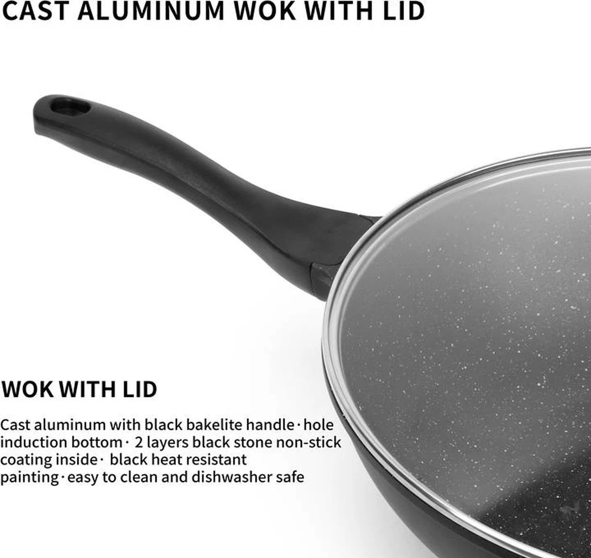 Swiss Pro+ Wokpan - Met Glazen Deksel - 28cm - Zwart 7 Swiss Pro+ Wokpan - Met Glazen Deksel - 28cm - Zwart - Afbeelding 5