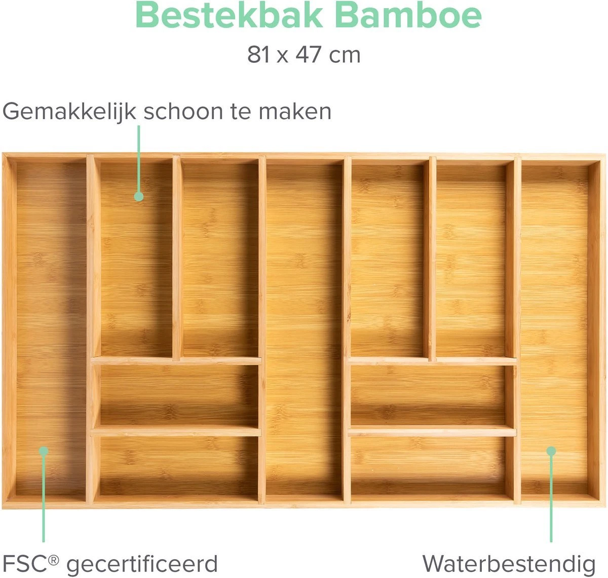 Grote Bestekbak Bamboe 81x47CM - Coninx Besteklade - Opbergbak - Duurzaam - Bamboe - Voor Laden Vanaf 47cm Diep 9 Grote Bestekbak Bamboe 81x47CM - Coninx Besteklade - Opbergbak - Duurzaam - Bamboe - Voor Laden Vanaf 47cm Diep - Afbeelding 7