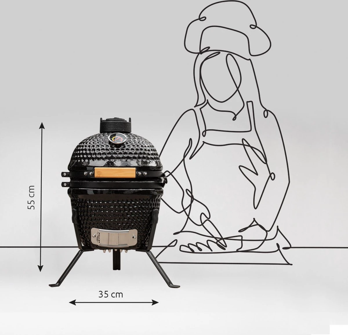 BluMill Kamado BBQ Egg - Kamado 13 Inch - Incl. Vlees Thermometer - Houtskoolbarbecues - Zwart - Ø 27cm 12 BluMill Kamado BBQ Egg - Kamado 13 Inch - Incl. Vlees Thermometer - Houtskoolbarbecues - Zwart - Ø 27cm - Afbeelding 10