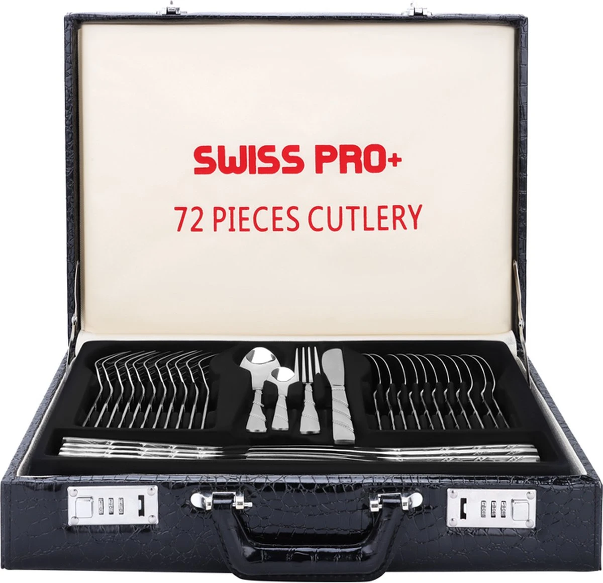 Swiss Pro+ Bestekset In Koffer-72 Delig-12 Persoons-Zwitsers Kwaliteit-Complete Set-100% Roestvrijstaal-Modern 4 Swiss Pro+ Bestekset In Koffer-72 Delig-12 Persoons-Zwitsers Kwaliteit-Complete Set-100% Roestvrijstaal-Modern - Afbeelding 2