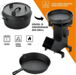 Dutch Mountains Gietijzeren Pannenset 7-delig - Dutch Oven – Braadpan - Grillpan - Hapjespan - Kookset In Houten Transportkist - Deksellifter - Brander 17 Dutch Mountains Gietijzeren Pannenset 7-delig - Dutch Oven – Braadpan - Grillpan - Hapjespan - Kookset In Houten Transportkist - Deksellifter - Brander -Woonkeuken Winkel 1200x1185 3