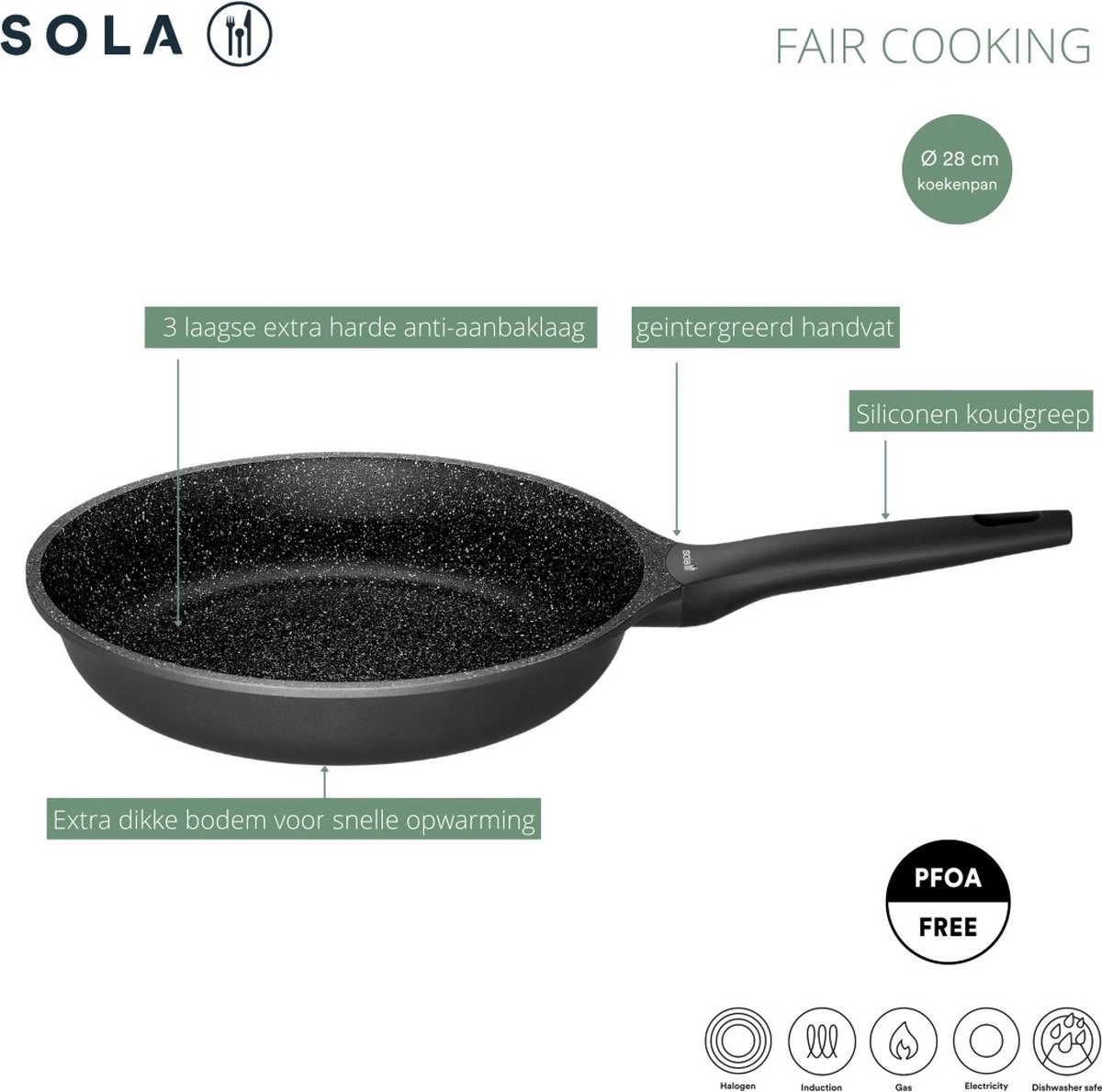 Sola Koekenpan Fair Cooking - Ø 28 Cm - Zwart/wit - Aluminium - Antiaanbaklaag 10 Sola Koekenpan Fair Cooking - Ø 28 Cm - Zwart/wit - Aluminium - Antiaanbaklaag - Afbeelding 8