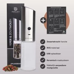 DODANA Premium Peper - & Zoutmolen Elektrisch - 1 Stuk - Pepermolen - Zoutmolen - Oplaadbaar - USB - Elektrische Pepermolen - RVS - Zwaartekracht Functie - LED Lamp - Nl Handleiding - Incl Borsteltje 12 DODANA Premium Peper - & Zoutmolen Elektrisch - 1 Stuk - Pepermolen - Zoutmolen - Oplaadbaar - USB - Elektrische Pepermolen - RVS - Zwaartekracht Functie - LED Lamp - Nl Handleiding - Incl Borsteltje -Woonkeuken Winkel 1200x1199 10