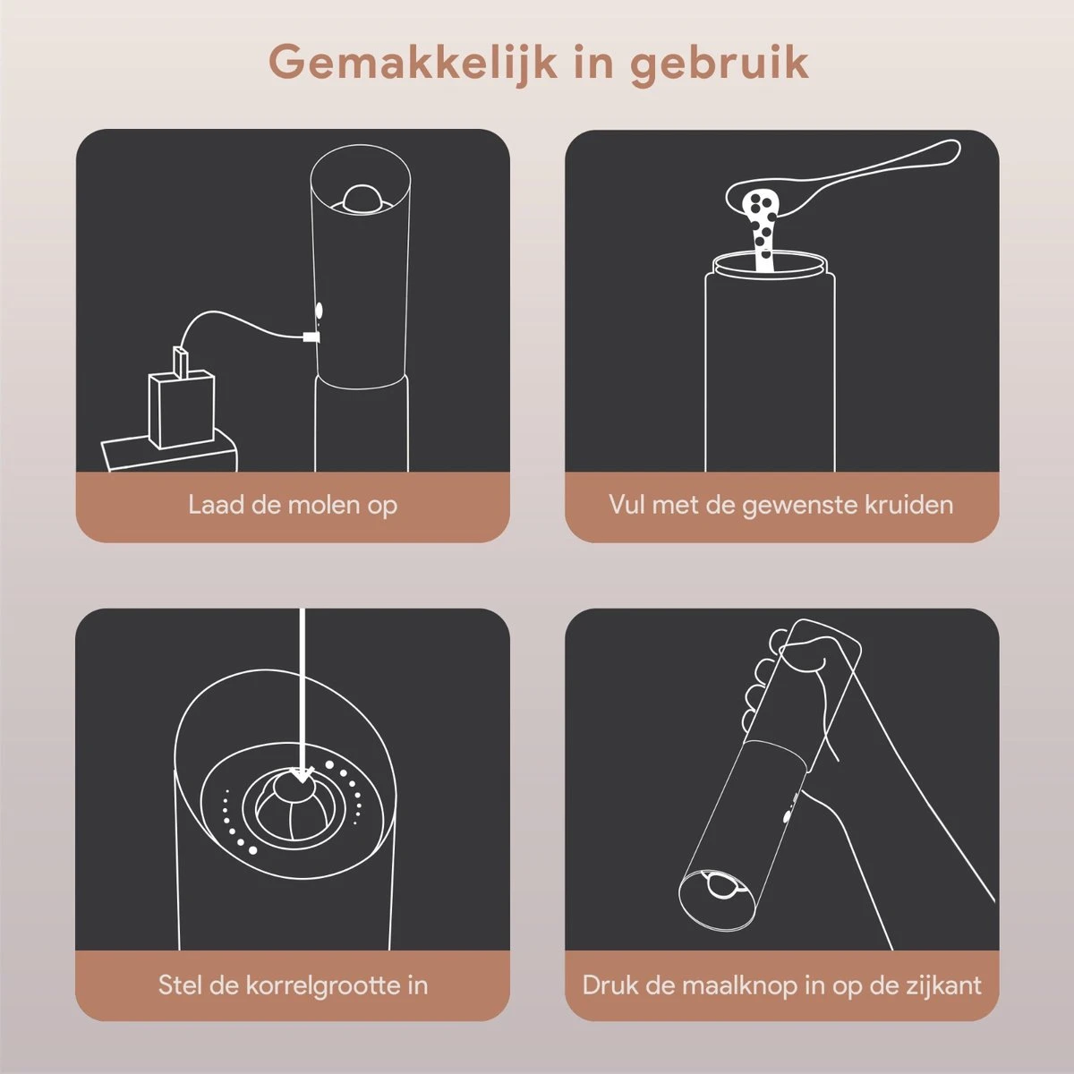 DODANA Premium Peper - & Zoutmolen Elektrisch - 1 Stuk - Pepermolen - Zoutmolen - Oplaadbaar - USB - Elektrische Pepermolen - RVS - Zwaartekracht Functie - LED Lamp - Nl Handleiding - Incl Borsteltje 10 DODANA Premium Peper - & Zoutmolen Elektrisch - 1 Stuk - Pepermolen - Zoutmolen - Oplaadbaar - USB - Elektrische Pepermolen - RVS - Zwaartekracht Functie - LED Lamp - Nl Handleiding - Incl Borsteltje - Afbeelding 8