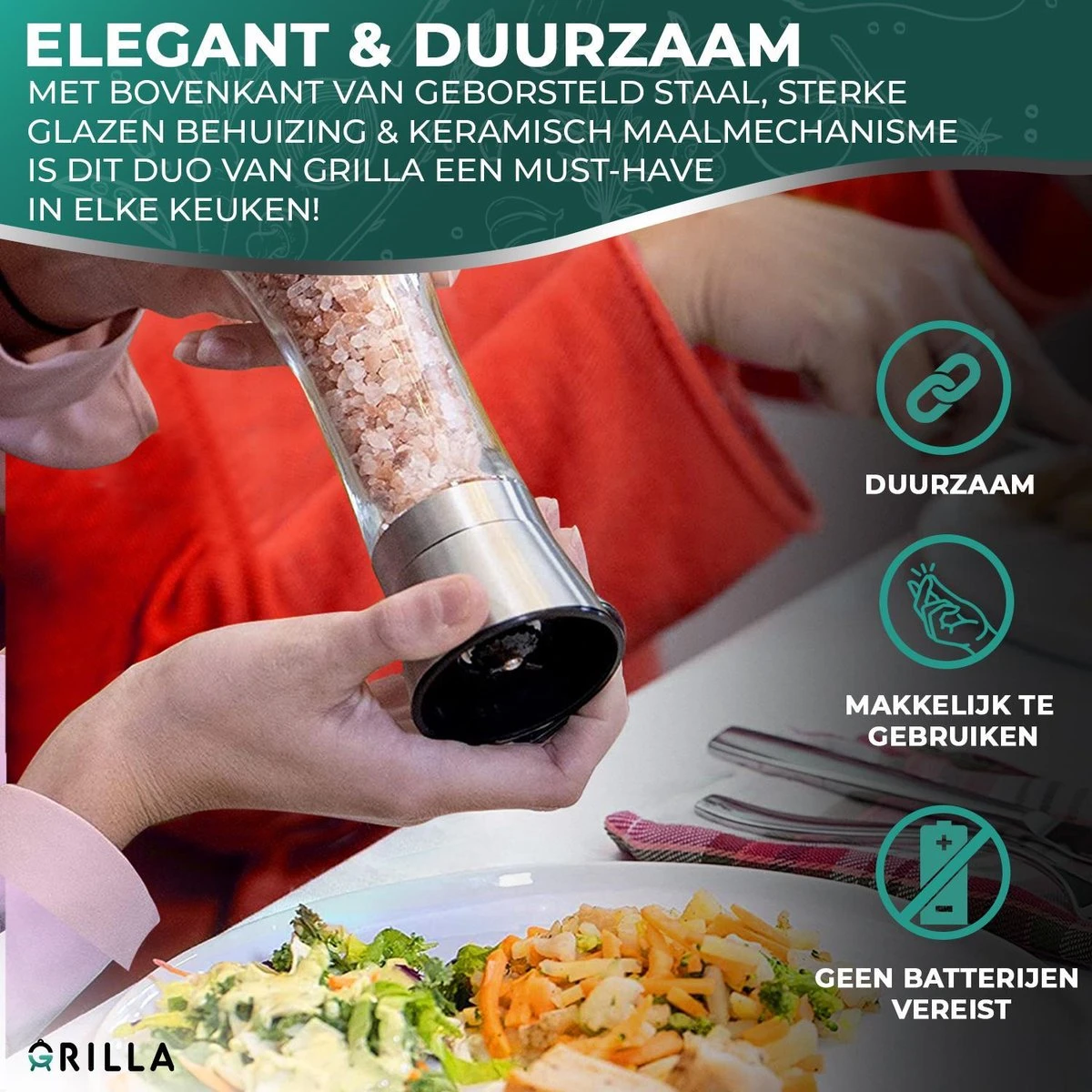 Peper En Zoutmolen Set - RVS Zout En Peperstel - Zoutvaatje En Pepermolen - 2 In 1 4 Peper En Zoutmolen Set - RVS Zout En Peperstel - Zoutvaatje En Pepermolen - 2 In 1 - Afbeelding 2