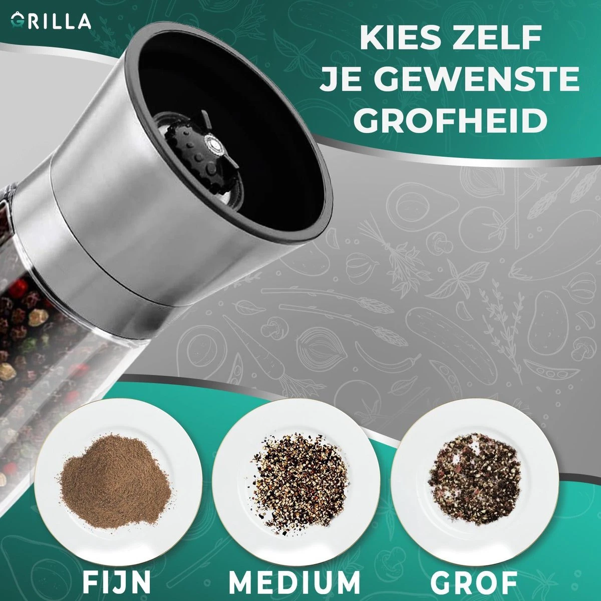 Peper En Zoutmolen Set - RVS Zout En Peperstel - Zoutvaatje En Pepermolen - 2 In 1 5 Peper En Zoutmolen Set - RVS Zout En Peperstel - Zoutvaatje En Pepermolen - 2 In 1 - Afbeelding 3