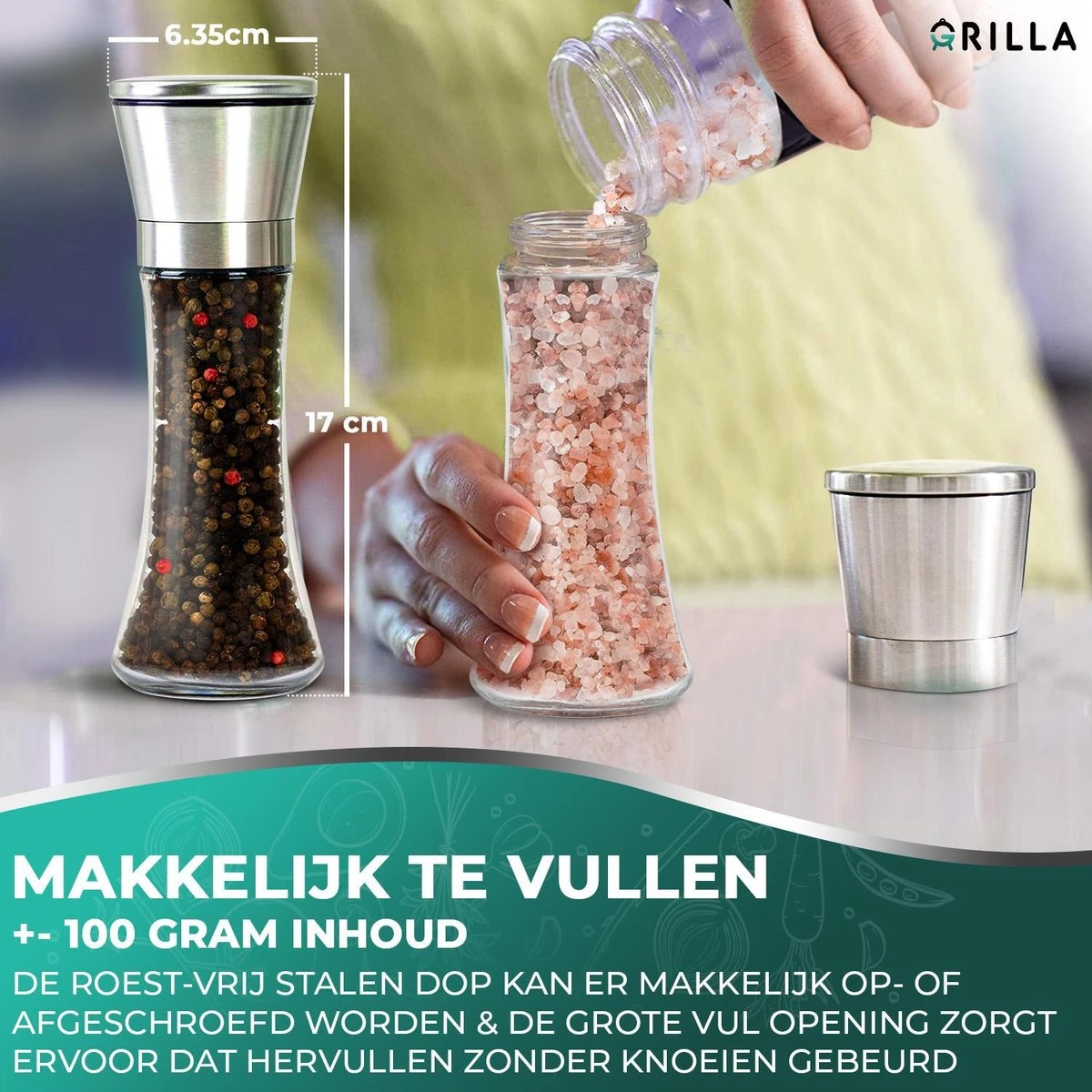 Peper En Zoutmolen Set - RVS Zout En Peperstel - Zoutvaatje En Pepermolen - 2 In 1 7 Peper En Zoutmolen Set - RVS Zout En Peperstel - Zoutvaatje En Pepermolen - 2 In 1 - Afbeelding 5