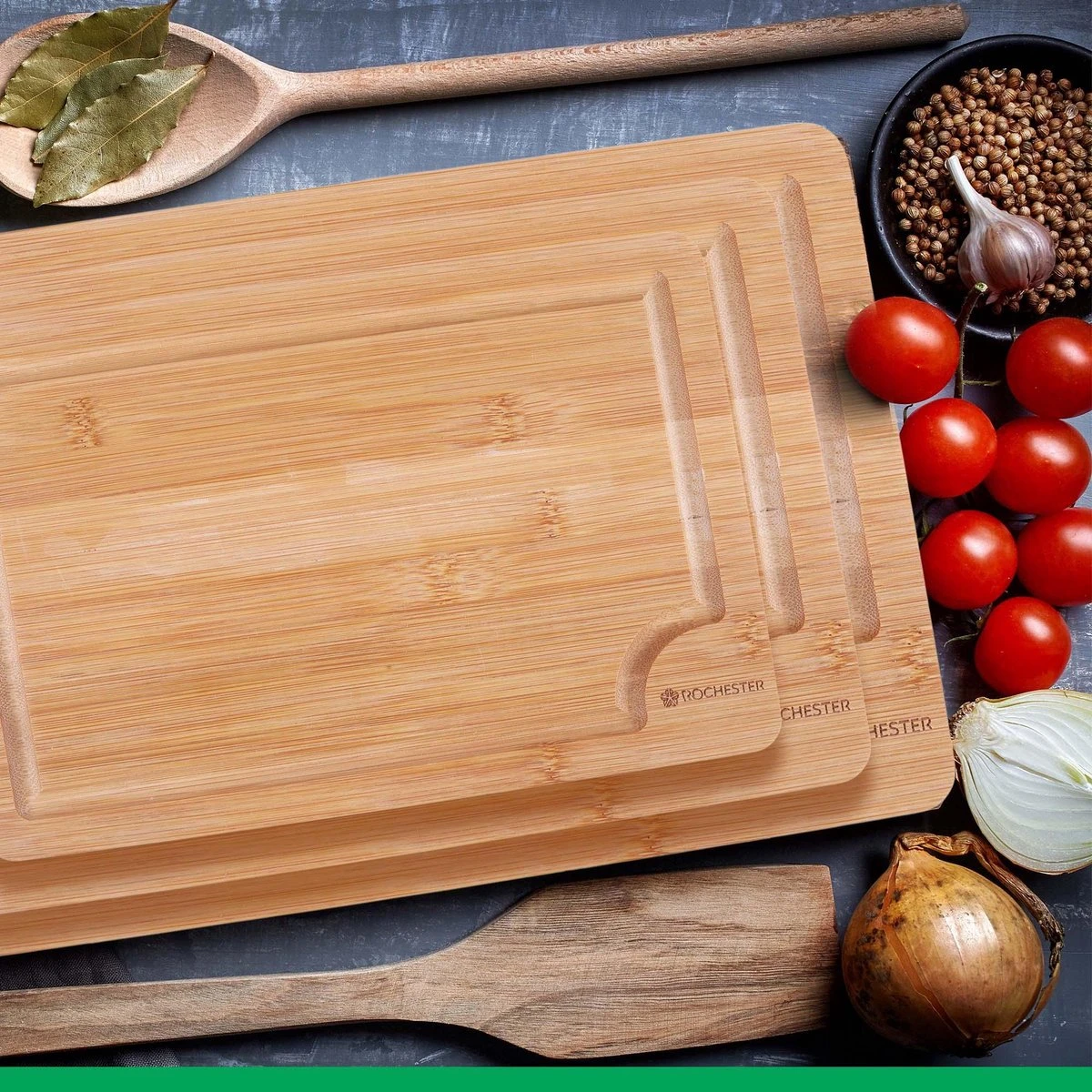 Rochester Snijplanken Hout – Borrelplank – Serveerplank - 3-Delig – Organisch Bamboe – Luxe Design – Hygienisch En Duurzaam 4 Rochester Snijplanken Hout – Borrelplank – Serveerplank - 3-Delig – Organisch Bamboe – Luxe Design – Hygienisch En Duurzaam - Afbeelding 2