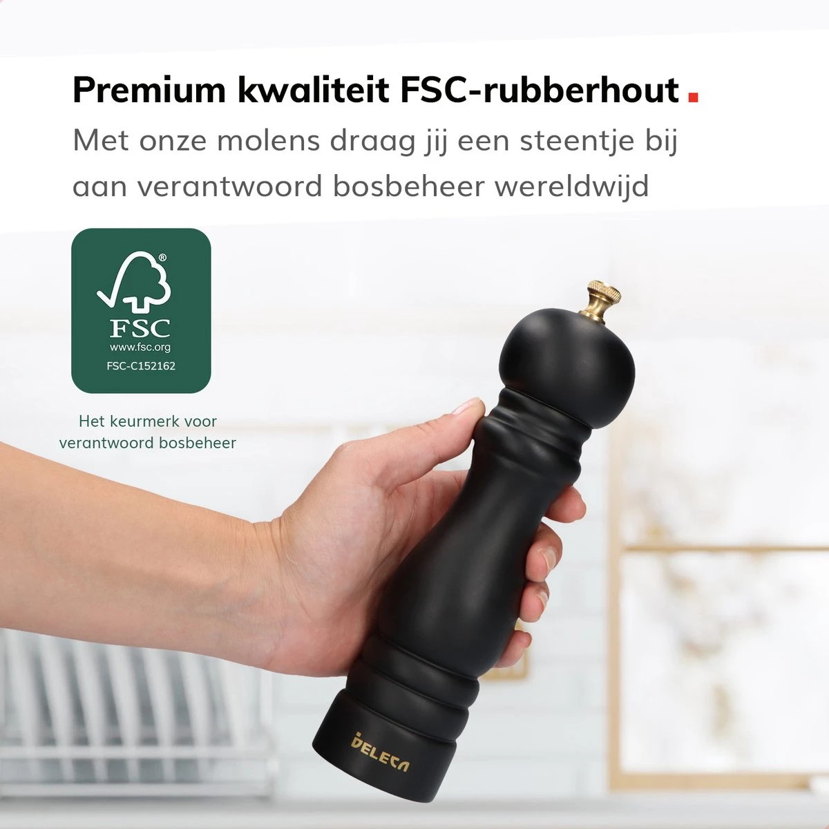 Deleca Luxe Peper En Zoutmolen Set - Met Geschenkdoos - Zout / Pepermolen - Rubberhout - Zwart & Goud 6 Deleca Luxe Peper En Zoutmolen Set - Met Geschenkdoos - Zout / Pepermolen - Rubberhout - Zwart & Goud - Afbeelding 4