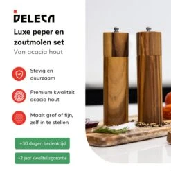 Deleca Luxe Peper En Zoutmolen Set - Zout / Pepermolen - Handmatig - Met Navul Lepel & Geschenkdoos - Acacia Hout - Rond -Woonkeuken Winkel 1200x1200 1101