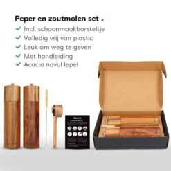 Deleca Luxe Peper En Zoutmolen Set - Zout / Pepermolen - Handmatig - Met Navul Lepel & Geschenkdoos - Acacia Hout - Rond -Woonkeuken Winkel 1200x1200 1107