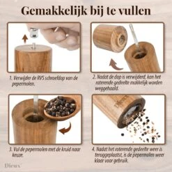 Dieux® - Peper En Zoutmolen Set - Cilinder Vorm - 22CM - Zout Peper Kruiden - 2 Stuks - Acacia Hout - Instelbare Maalgraad - Duurzaam - Luxe Kwaliteit - Hervulbaar - Pepermolen - Zoutmolen - BBQ Accesoires - Pasen -Woonkeuken Winkel 1200x1200 1113