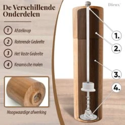 Dieux® - Peper En Zoutmolen Set - Cilinder Vorm - 22CM - Zout Peper Kruiden - 2 Stuks - Acacia Hout - Instelbare Maalgraad - Duurzaam - Luxe Kwaliteit - Hervulbaar - Pepermolen - Zoutmolen - BBQ Accesoires - Pasen -Woonkeuken Winkel 1200x1200 1115