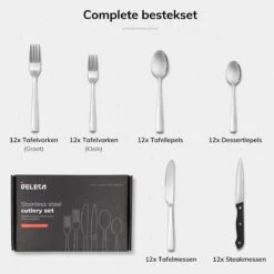 Deleca 12 Persoons Bestekset (72-delig) - Lepels, Messen, Vorken & Steakmessen - Vaatwasserbestendig - Zilver / RVS 21 Deleca 12 Persoons Bestekset (72-delig) - Lepels, Messen, Vorken & Steakmessen - Vaatwasserbestendig - Zilver / RVS -Woonkeuken Winkel 1200x1200 915
