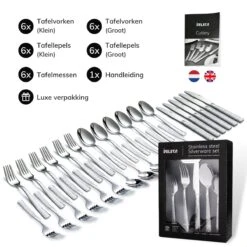 Deleca 6 Persoons Bestekset Deluxe (30-delig) - Vorken, Lepels En Messen - Vaatwasserbestendig - Gehamerd - Zilver / RVS 18 Deleca 6 Persoons Bestekset Deluxe (30-delig) - Vorken, Lepels En Messen - Vaatwasserbestendig - Gehamerd - Zilver / RVS -Woonkeuken Winkel 1200x1200 961