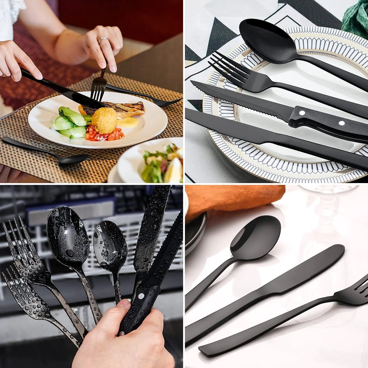 Deleca 6 Persoons Bestekset (36-delig) - Lepels, Messen, Vorken & Steakmessen - Vaatwasserbestendig - Zwart / RVS 5 Deleca 6 Persoons Bestekset (36-delig) - Lepels, Messen, Vorken & Steakmessen - Vaatwasserbestendig - Zwart / RVS - Afbeelding 4