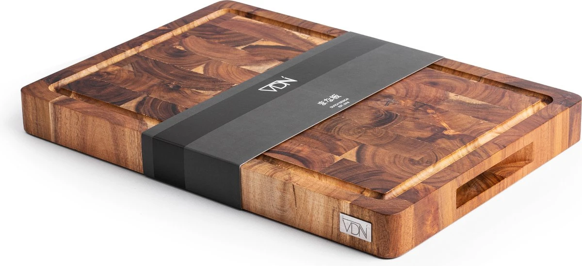 VDN Professionele Snijplank Acacia Hout Met Sapgeul En Handvatten – Hakblok 26x38x3.5 Cm 9 VDN Professionele Snijplank Acacia Hout Met Sapgeul En Handvatten – Hakblok 26x38x3.5 Cm - Afbeelding 7