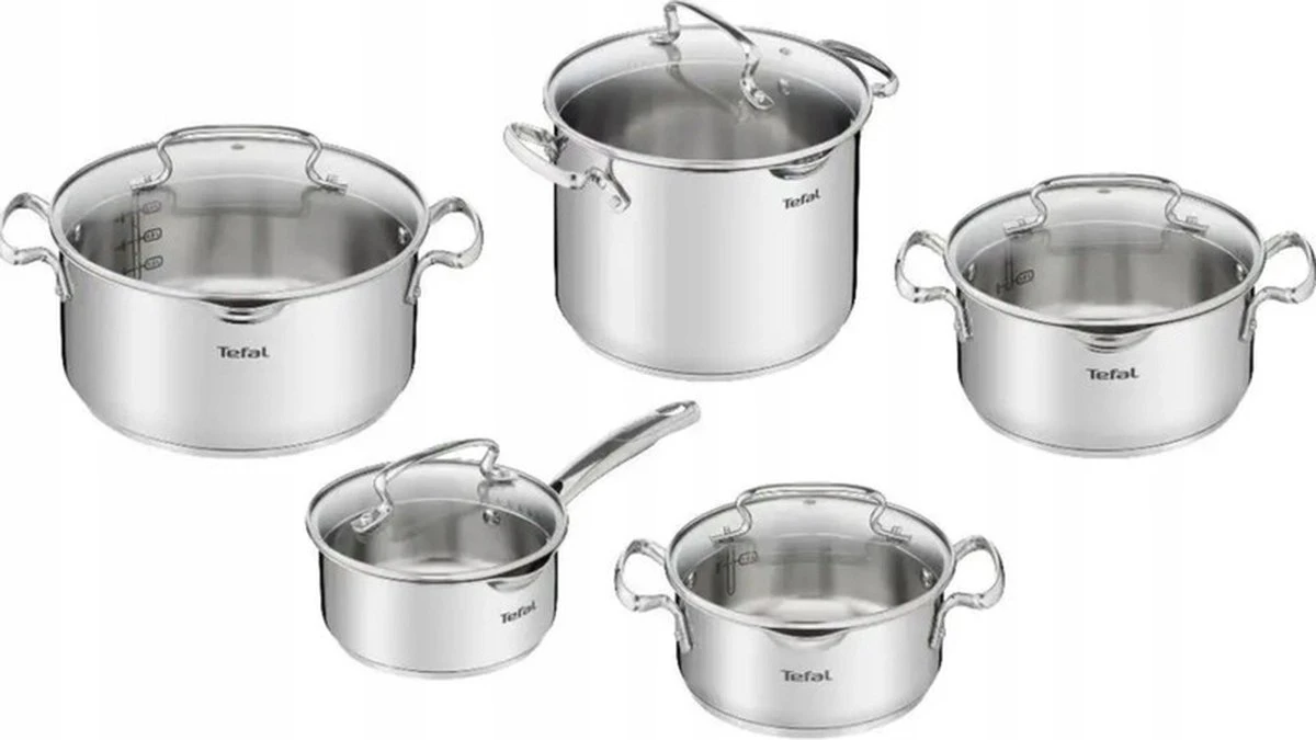 Tefal Duetto+ Pannenset -10 Delig- 5 Pannen - Kookpannenset - Zilver - Afdruipdeksels 3 Tefal Duetto+ Pannenset -10 Delig- 5 Pannen - Kookpannenset - Zilver - Afdruipdeksels