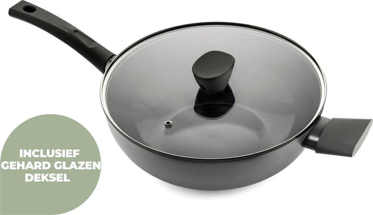 ISENVI Avon Keramische Wok Met Deksel 36 CM - Ergo Greep 5 ISENVI Avon Keramische Wok Met Deksel 36 CM - Ergo Greep - Afbeelding 3