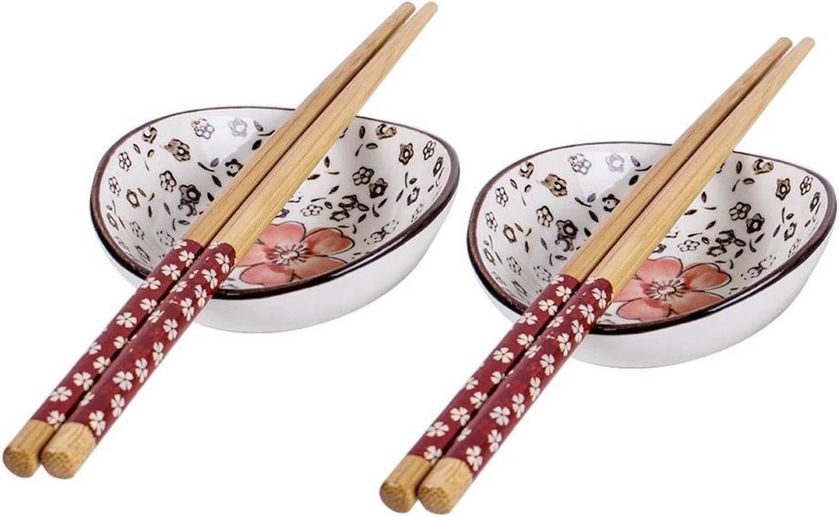 Winkrs | 2 Persoons Japanse Sushi Servies Set (rood) Met Eetstokjes, Kommetjes En Opleggers Voor Stokjes 6 Winkrs | 2 Persoons Japanse Sushi Servies Set (rood) Met Eetstokjes, Kommetjes En Opleggers Voor Stokjes - Afbeelding 4