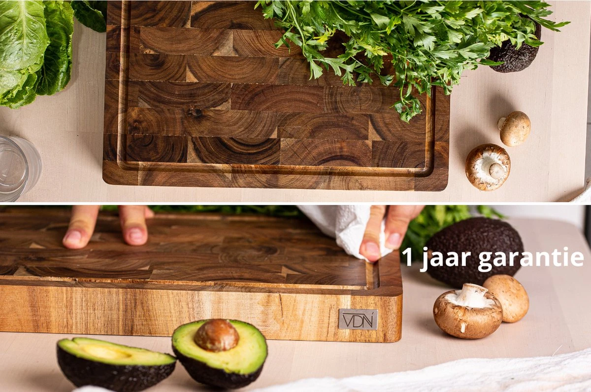 VDN Professionele Snijplank Acacia Hout Met Sapgeul En Handvatten – Hakblok 26x38x3.5 Cm 4 VDN Professionele Snijplank Acacia Hout Met Sapgeul En Handvatten – Hakblok 26x38x3.5 Cm - Afbeelding 2