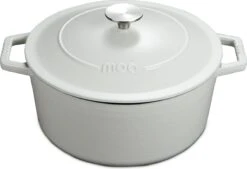 MOA Gietijzeren Braadpan - Inhoud 7,2 Liter - 30CM - Rond - Alle Warmtebronnen - Ook Voor Inductie - Gewicht 7,3 Kg - Wit - C30W