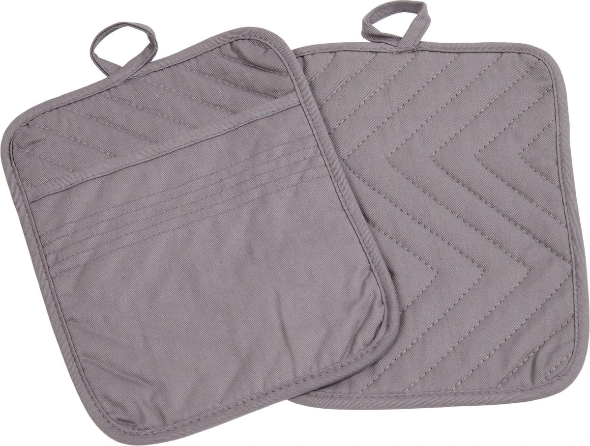 Roegaarden Pannenlappen - Pannenlap - 2 Stuks - Met Insteekvakken - Grijs 3 Roegaarden Pannenlappen - Pannenlap - 2 Stuks - Met Insteekvakken - Grijs