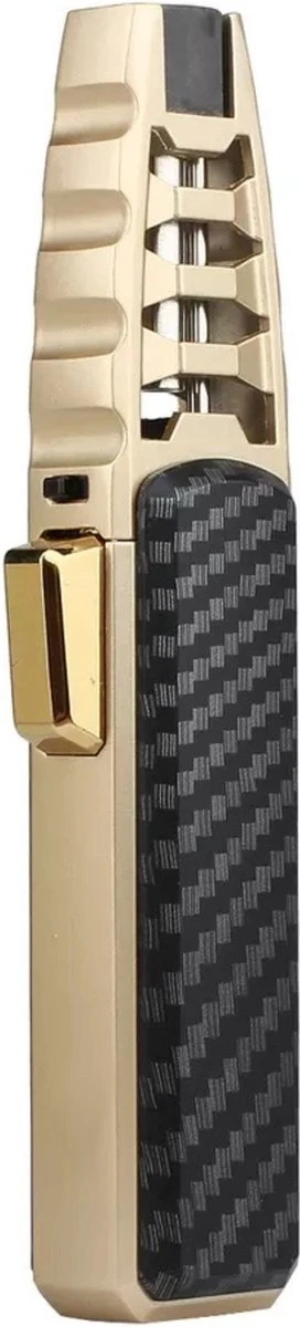 Merkloos Turbo Jetflame Aansteker - Gasbrander - Vuurwerk Torch - Crème Brûlée Brander - BBQ En Sigaren Aansteker - Windproof - Carbon Met Goudkleurige Metalen Behuizing 5 Merkloos Turbo Jetflame Aansteker - Gasbrander - Vuurwerk Torch - Crème Brûlée Brander - BBQ En Sigaren Aansteker - Windproof - Carbon Met Goudkleurige Metalen Behuizing - Afbeelding 3