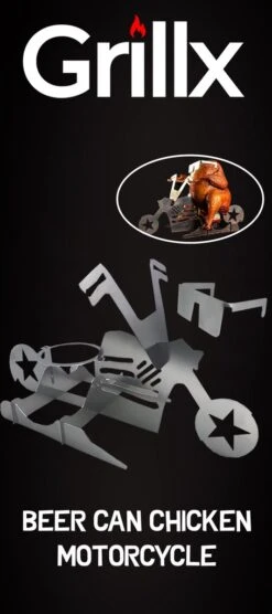 GrillX Beer Can Chicken Houder - Kiphouder Motorcycle - BBQ Accesoires - Bierkip - Barbeque Gereedschap - Chicken Sitter -Woonkeuken Winkel 533x1200