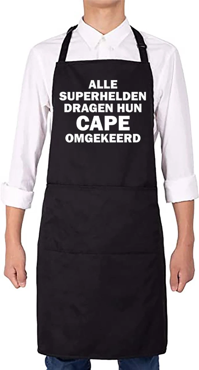 KARIBAN ALLE SUPERHELDEN DRAGEN HUN CAPE OMGEKEERD Herenschort - Zwart Met Witte Tekst - One Size (volwassenen) - Luxe Schort - Keuken | Barbeque | BBQ | Bedienings Schort - Grappige Teksten | Designs - Voor De Stoere Man - Verstelbaar - Cadeau 3 KARIBAN ALLE SUPERHELDEN DRAGEN HUN CAPE OMGEKEERD Herenschort - Zwart Met Witte Tekst - One Size (volwassenen) - Luxe Schort - Keuken | Barbeque | BBQ | Bedienings Schort - Grappige Teksten | Designs - Voor De Stoere Man - Verstelbaar - Cadeau