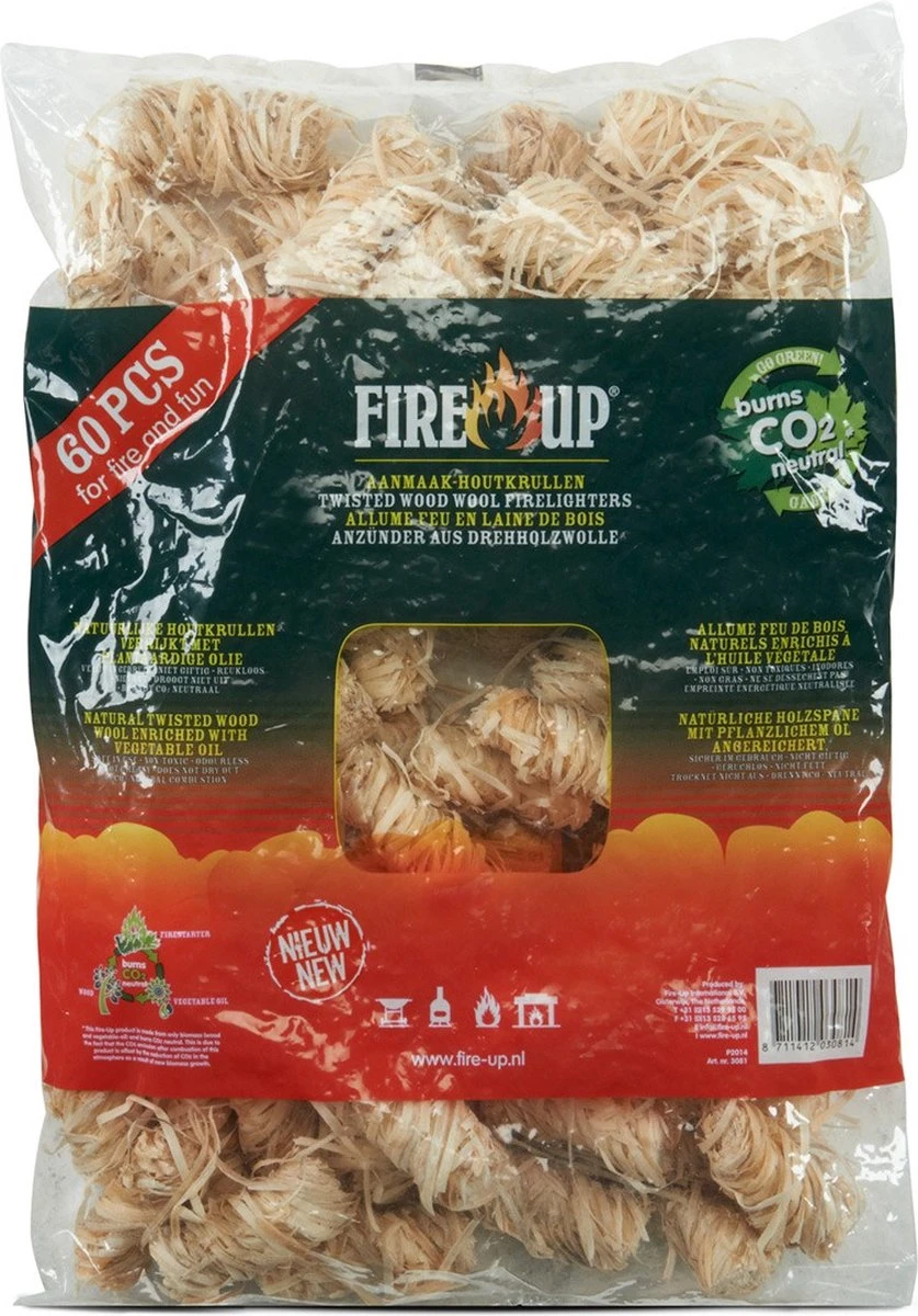 Fire-Up Aanmaak Houtkrullen - 2 Zakken Van 60 Stuks - (120 Stuks!) 4 Fire-Up Aanmaak Houtkrullen - 2 Zakken Van 60 Stuks - (120 Stuks!) - Afbeelding 2