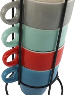 Orange85 Koffiekopjes - Met Houder - Set Van 6 - Gekleurd - 300 Ml - Keramiek -Woonkeuken Winkel 945x1200